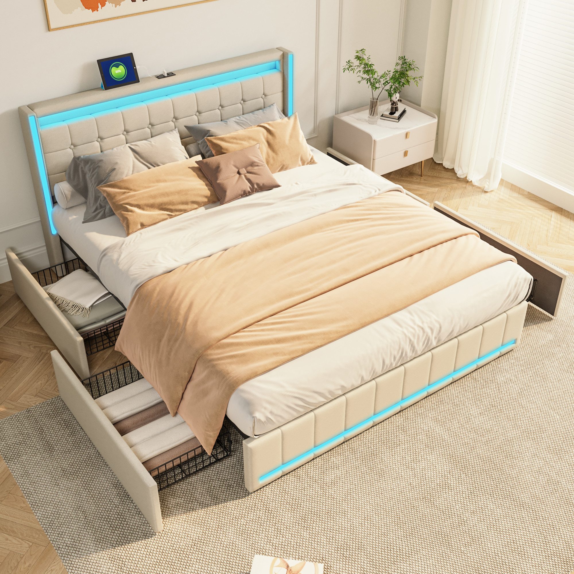 Furnishings Home Polsterbett Stauraumbett Doppelbett LED günstig online kaufen