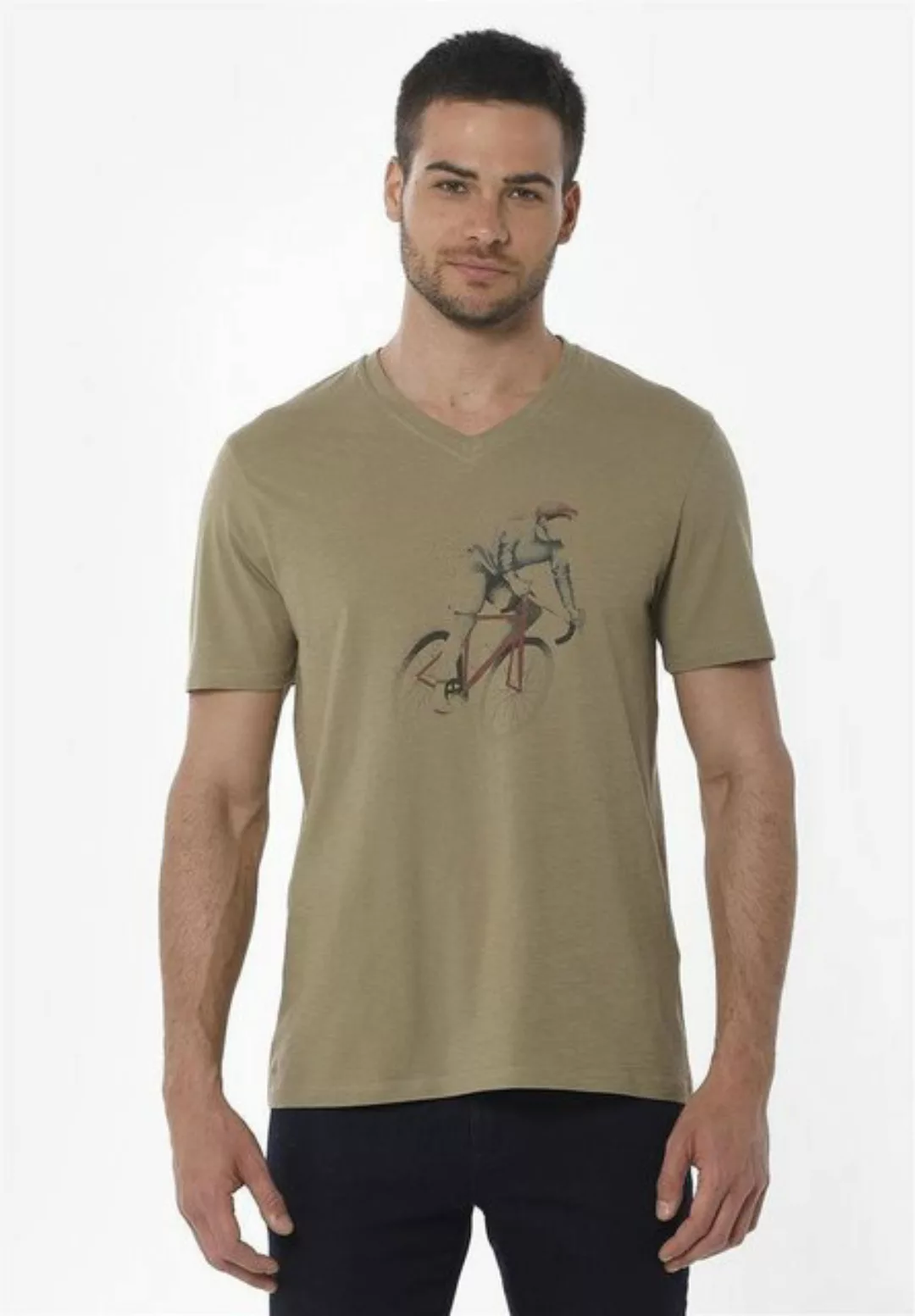 ORGANICATION T-Shirt Men's Printed V-neck T-shirt in Olive günstig online kaufen