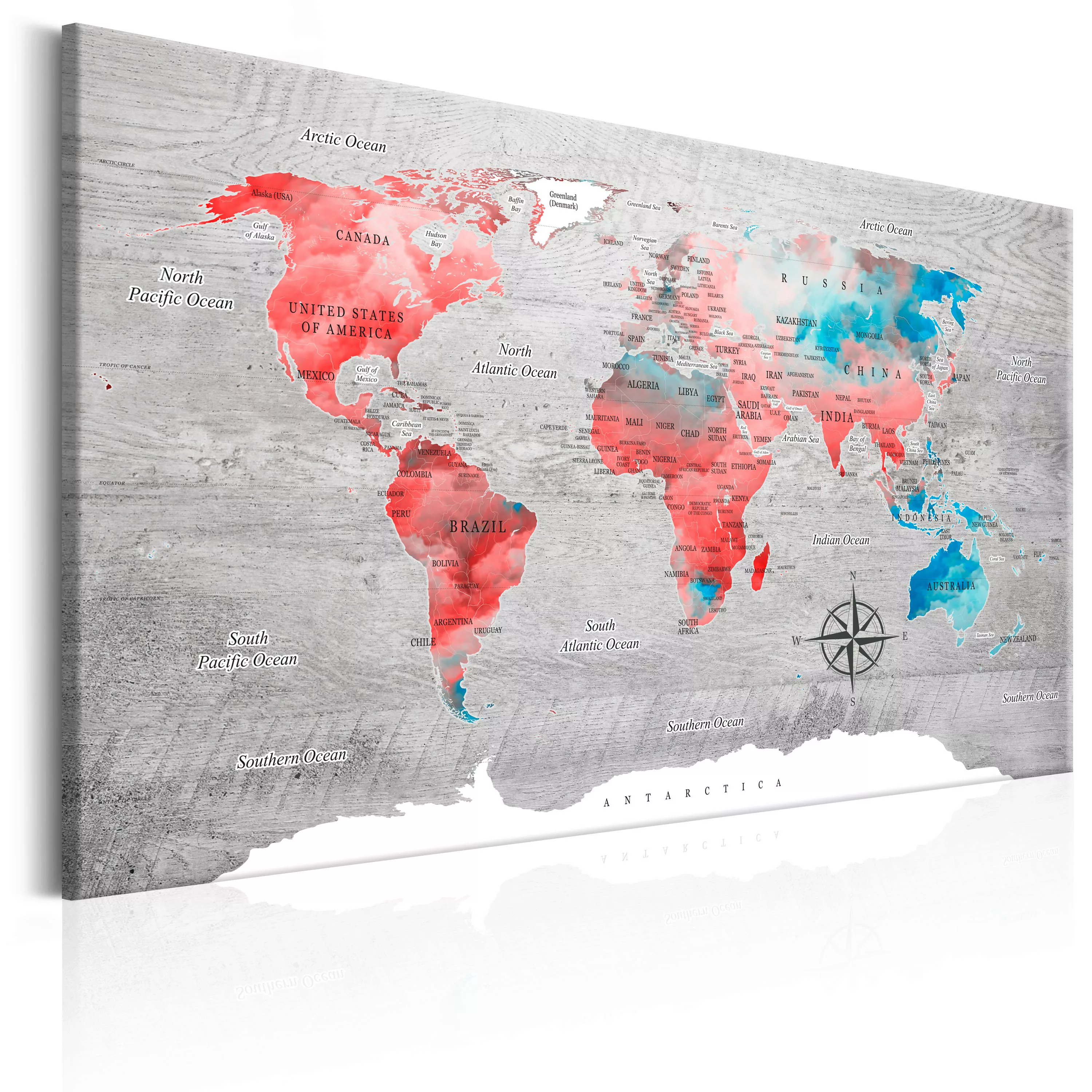 Wandbild - World Map: Red Roam günstig online kaufen