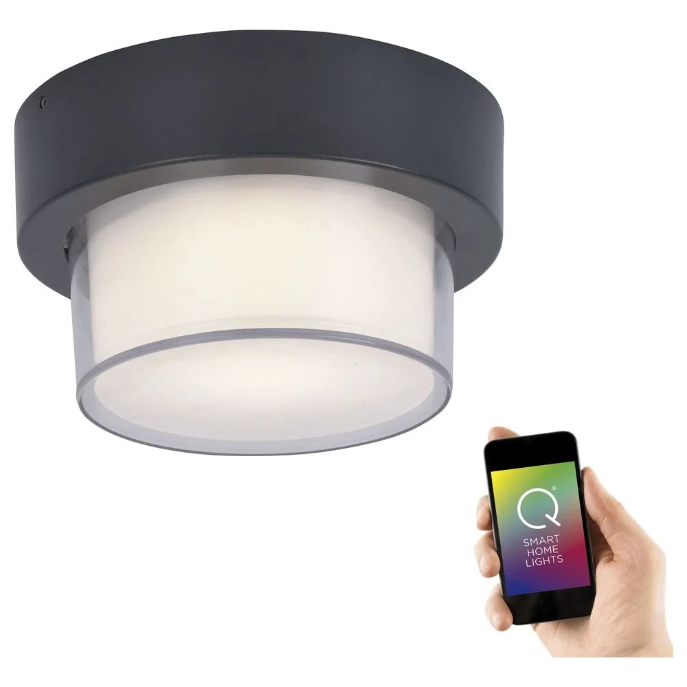 Q-Smart LED Außenwand- und Deckenleuchte Q-Erik in Anthrazit rund RGBW inkl günstig online kaufen