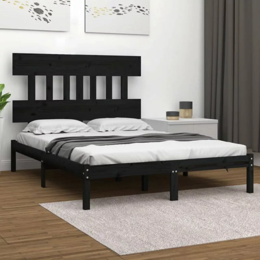 vidaXL Bettgestell Massivholzbett Schwarz 150x200 cm 5FT King Size Bett Bet günstig online kaufen