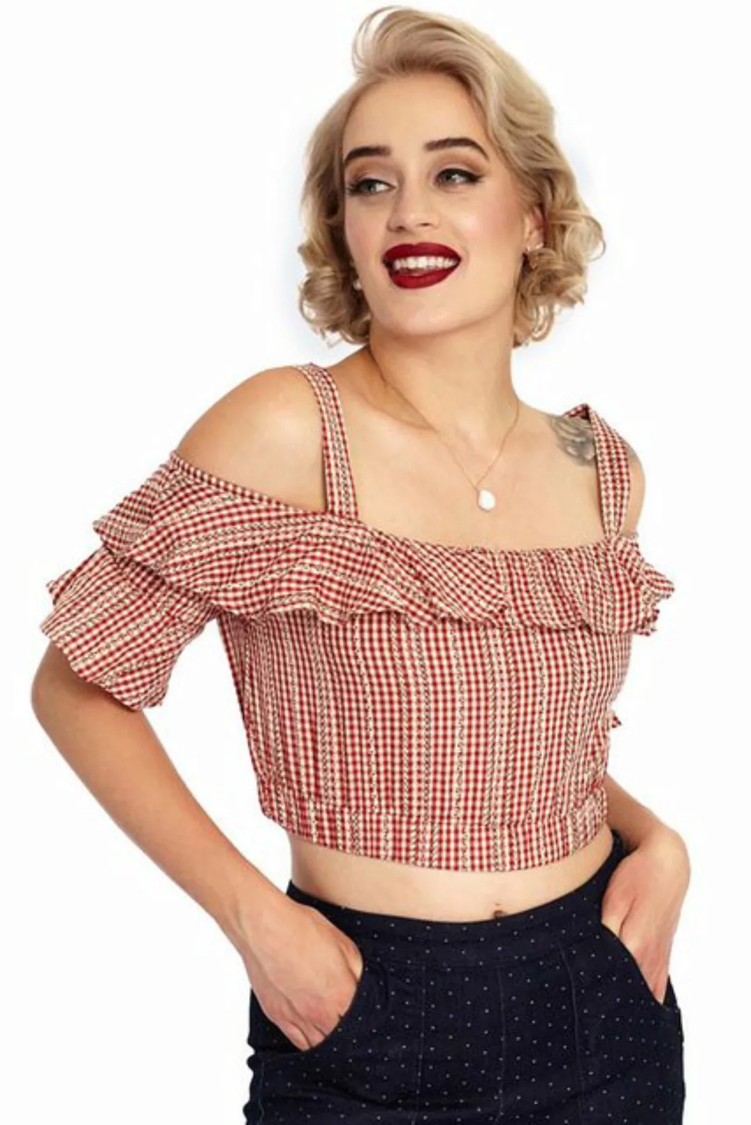 Voodoo Vixen Crop-Top Sophia Gingham Vintage Classic Oberteil Bauchfrei günstig online kaufen