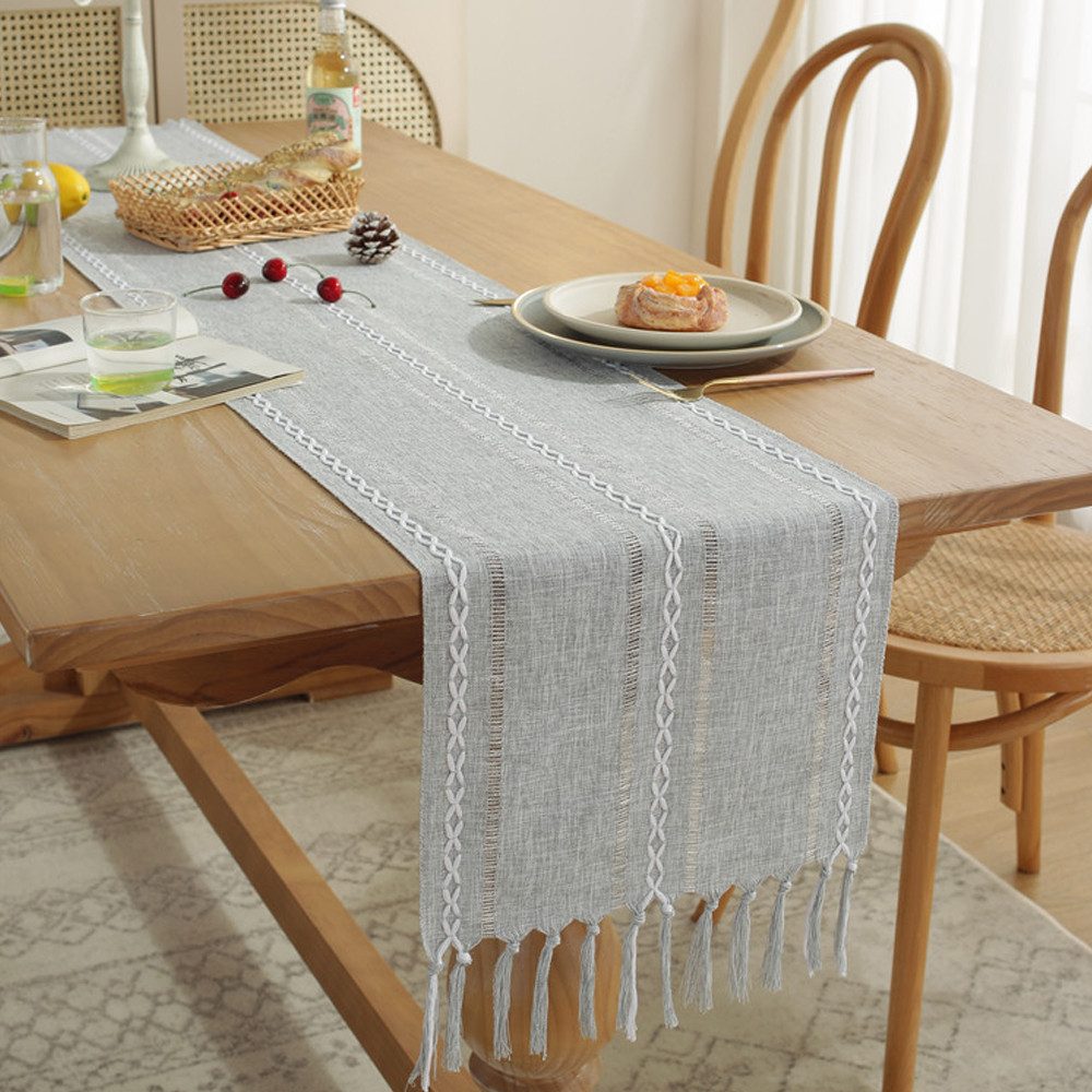 NUODWELL Tischläufer Boho Creme Landhausstil Quasten günstig online kaufen