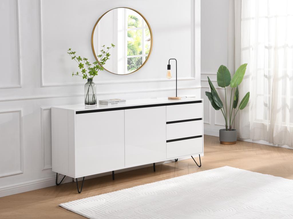 Sideboard mit 2 Türen & 3 Schubladen - MDF & Stahl - Weiß & Schwarz - ABUJA günstig online kaufen