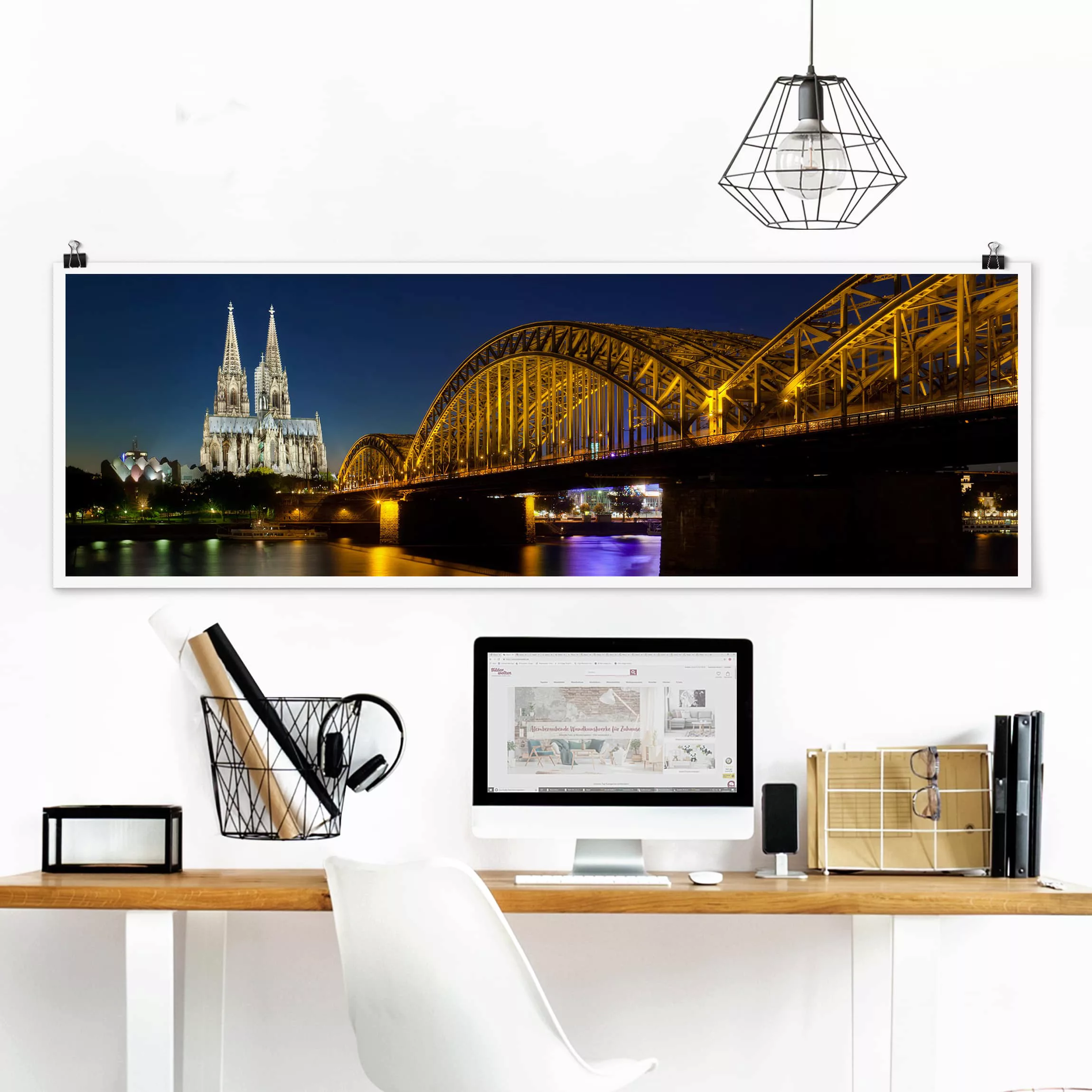 Panorama Poster Architektur & Skyline Köln bei Nacht günstig online kaufen