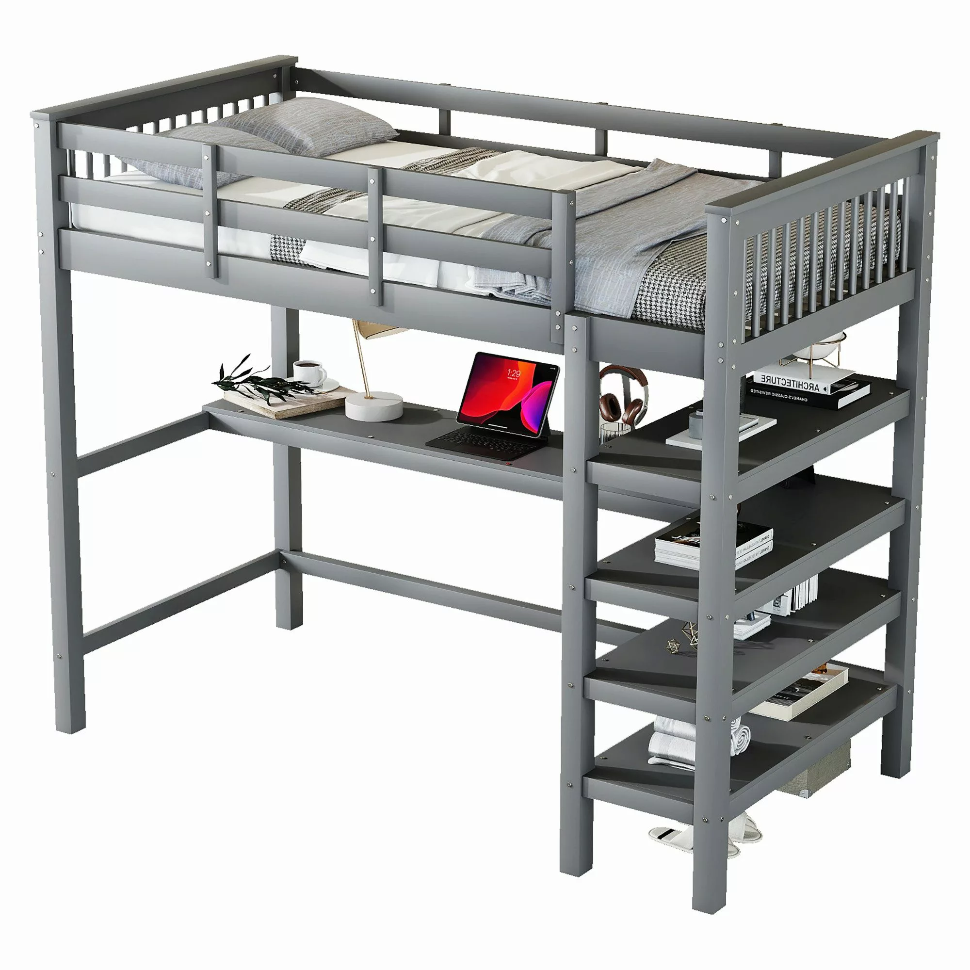 Flieks Hochbett Kiefernholzbett Kinderbett Lattenrost 90x200cm günstig online kaufen