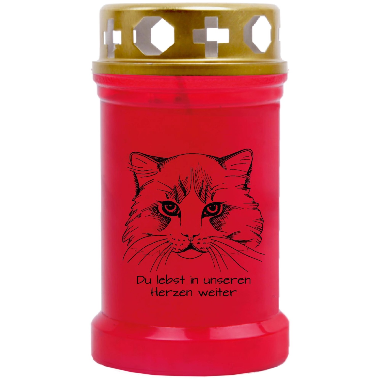 HS Candle Grabkerze Rot 40h Inkl. Deckel Gold Katze 2 günstig online kaufen