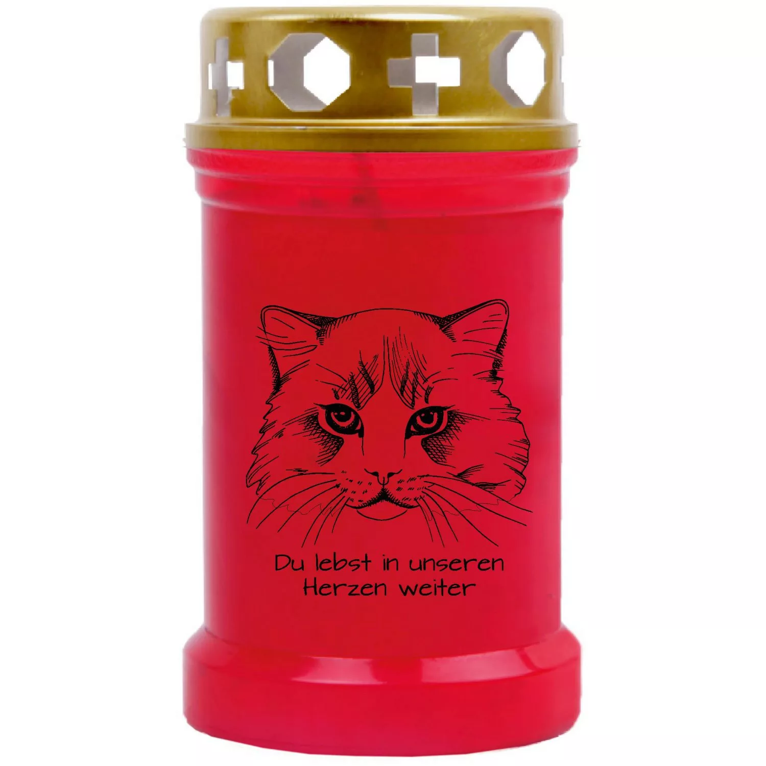 HS Candle Grabkerze Rot 40h Inkl. Deckel Gold Katze 2 günstig online kaufen