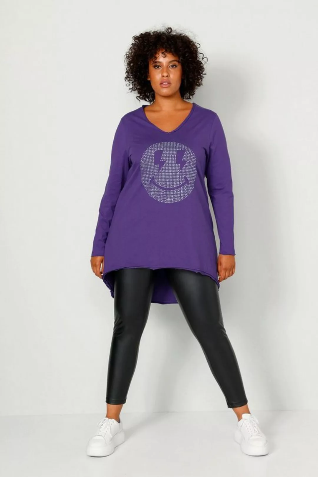 Angel of Style Longsleeve Longshirt A-Line Glitzer-Smiley V-Ausschnitt günstig online kaufen