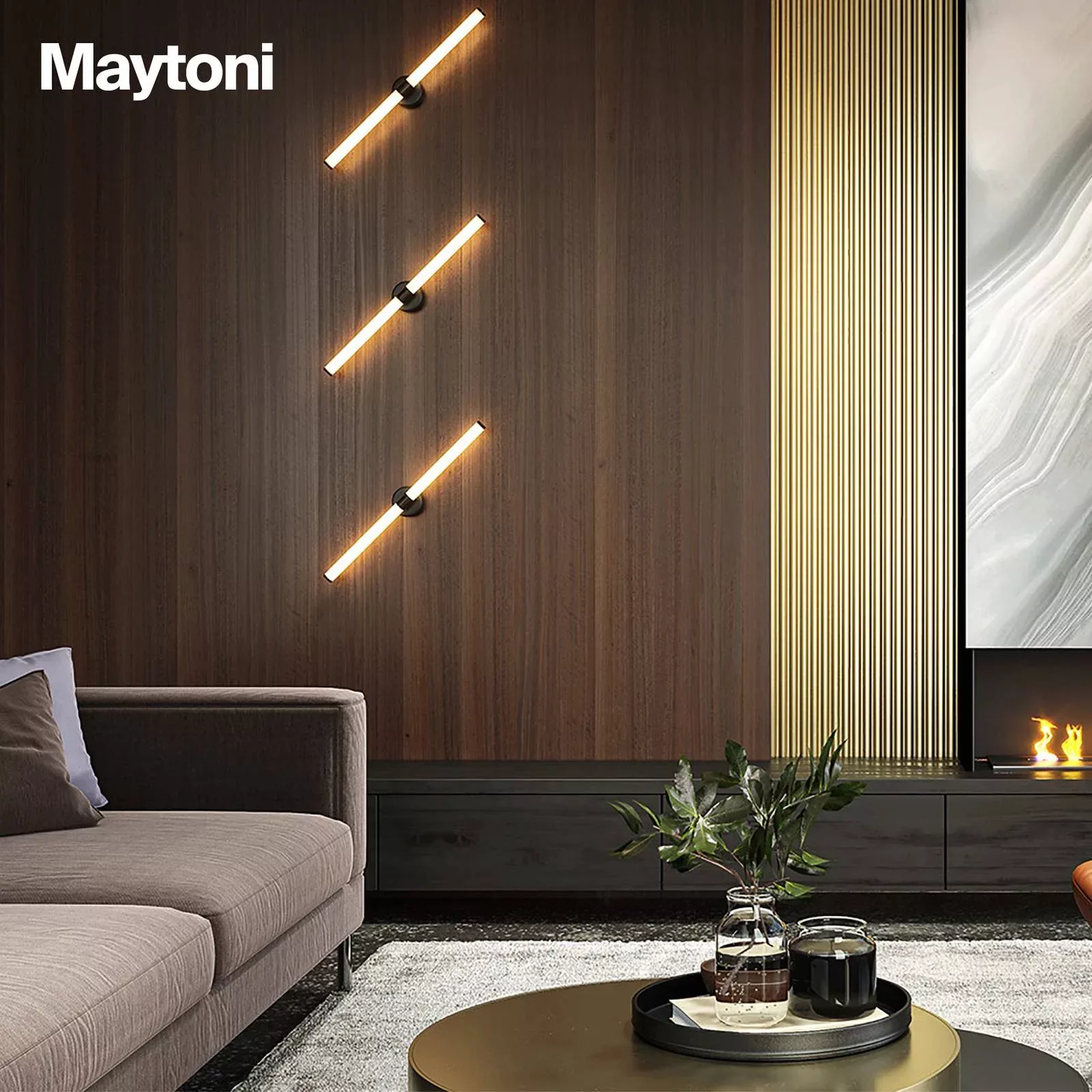 Maytoni LED-Wandleuchte Axis, goldfarben, Höhe 63 cm günstig online kaufen