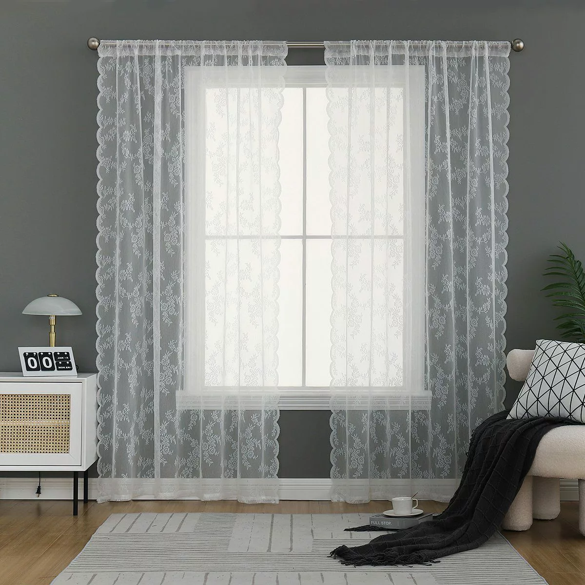Rosnek Vorhang Transparent, Blumenmuster, Spitze, für günstig online kaufen