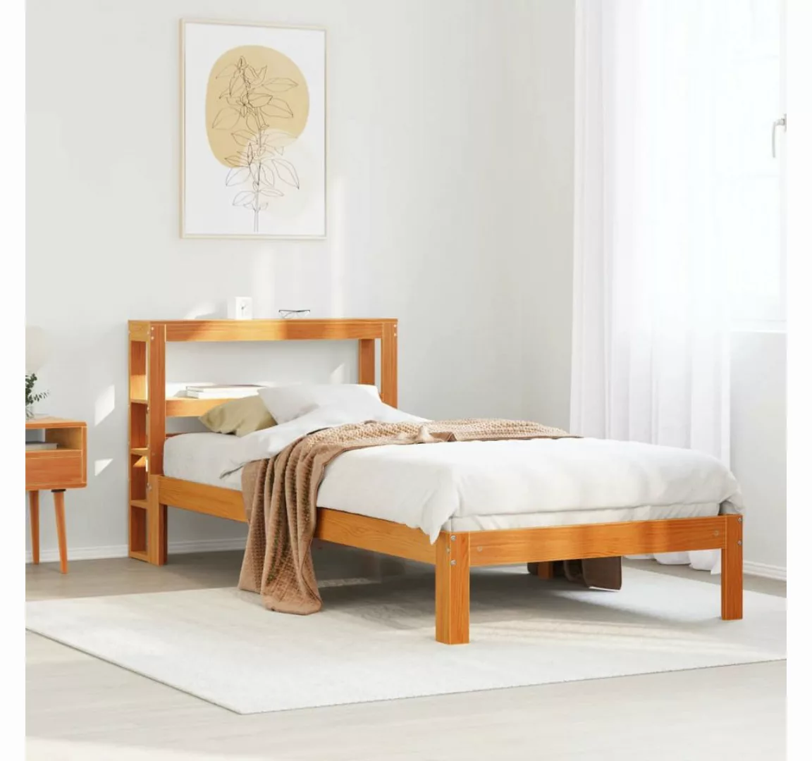 vidaXL Bett, Massivholzbett ohne Matratze Wachsbraun 90x200 Kiefernholz günstig online kaufen