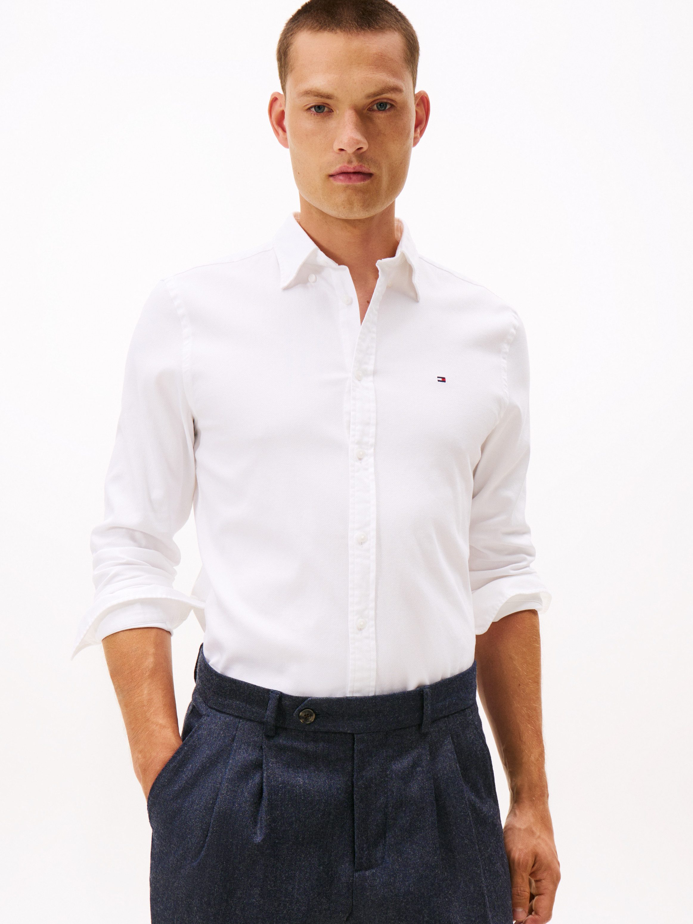 Tommy Hilfiger Langarmhemd DOBBY Slim Fit, günstig online kaufen