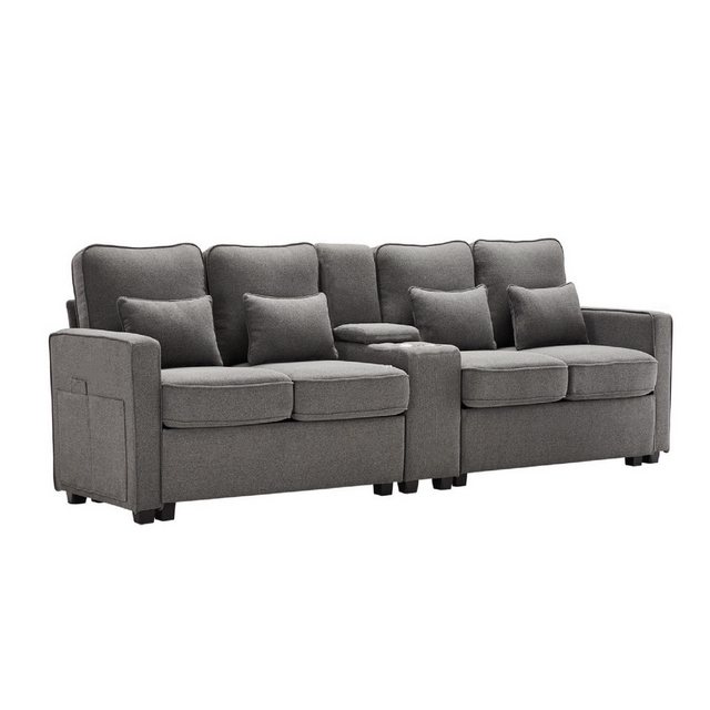 DOPWii 4-Sitzer 4 Sitzer Sofa aus Leinenstoff mit Konsole,Armlehnentaschen, günstig online kaufen