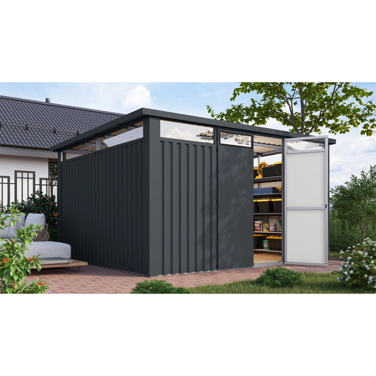 Karibu Metallgerätehaus Amato 4 Anthrazit 220 x 375,5 x 342 cm günstig online kaufen