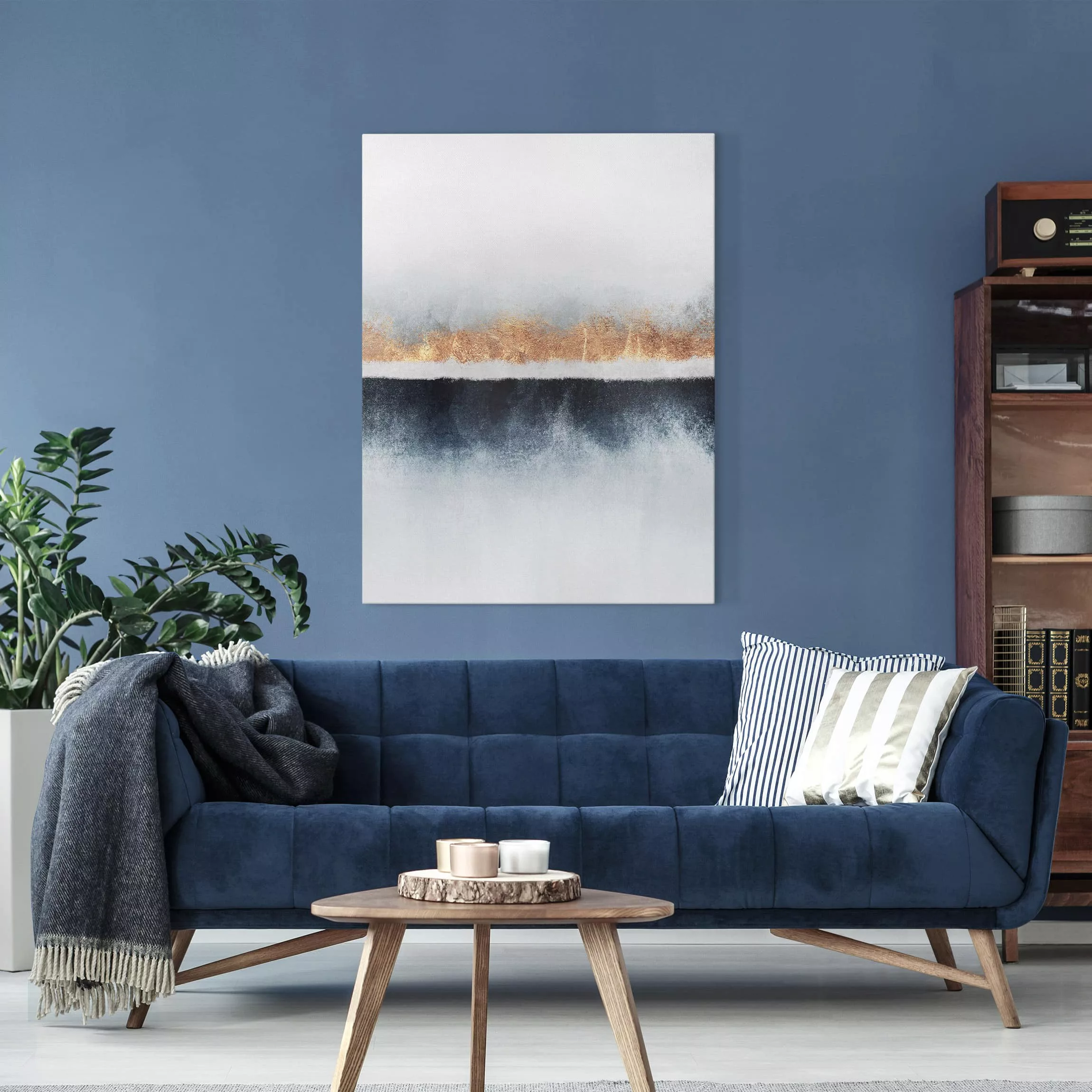 Leinwandbild Abstrakt - Hochformat Goldener Horizont Aquarell günstig online kaufen