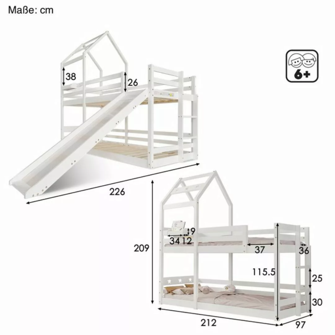 SOFTWEARY Etagenbett mit 2 Schlafgelegenheiten Rutsche und Lattenrost (90x2 günstig online kaufen