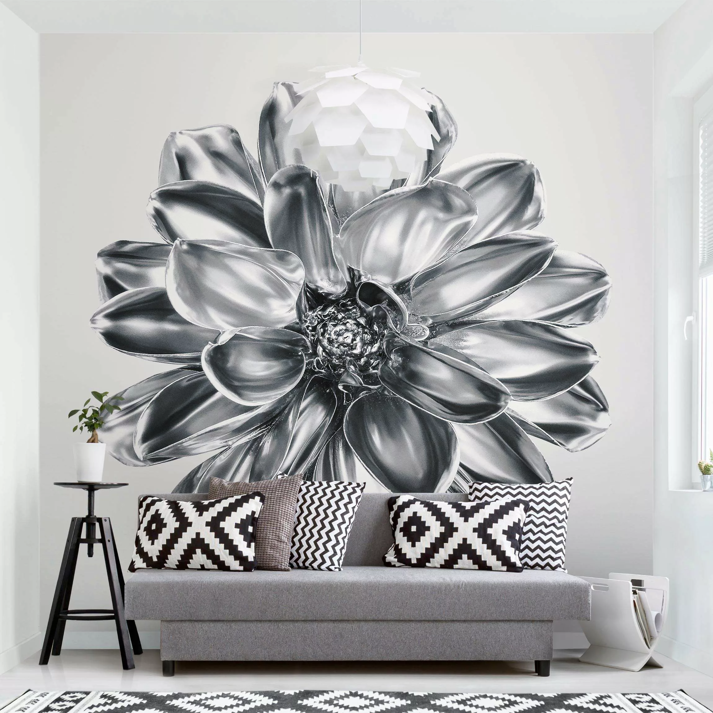 Fototapete Dahlie Blume Silber Metallic günstig online kaufen