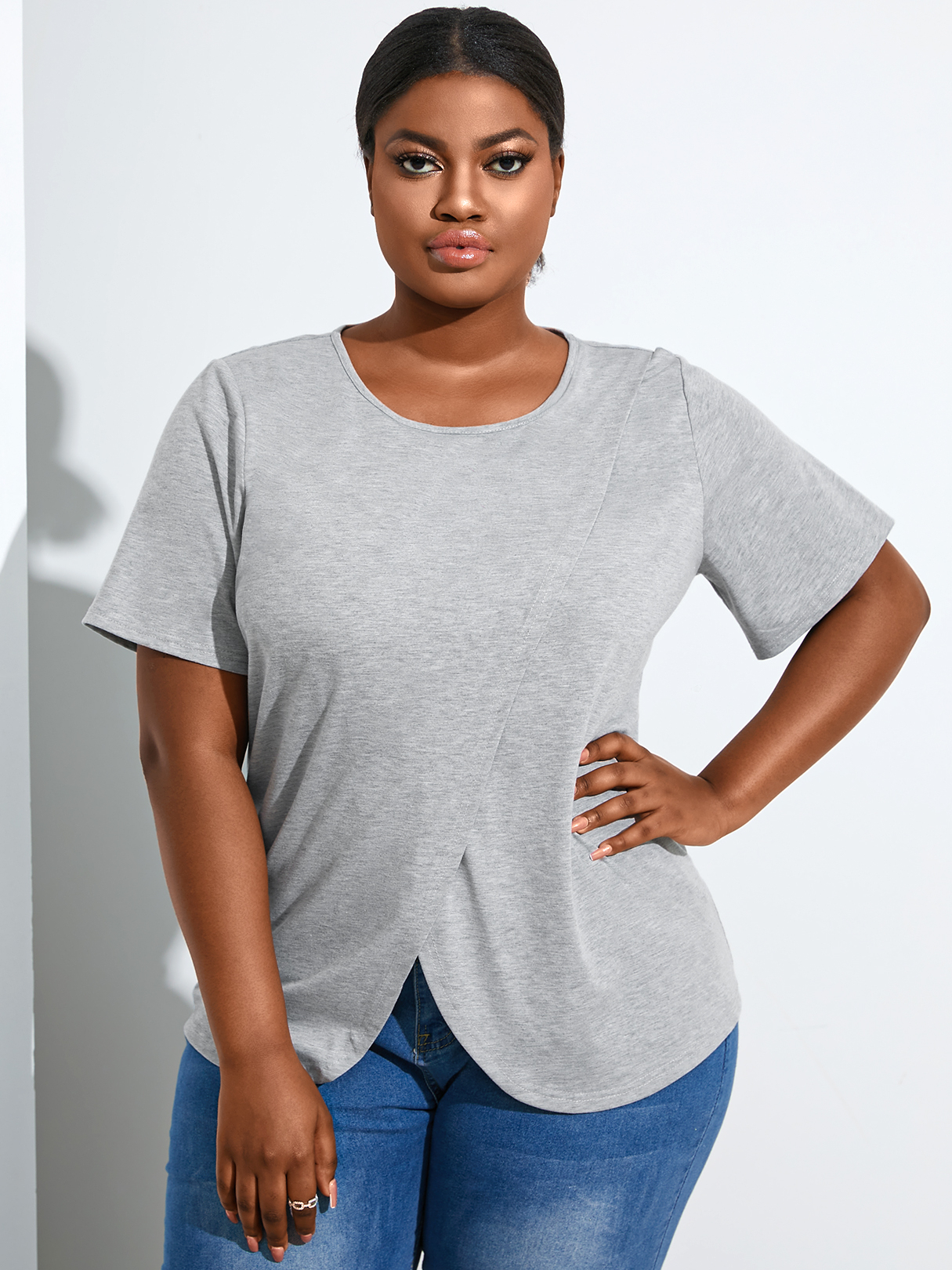 YOINS BASICS Plus Größe Rundhalsausschnitt Tiered Design Kurzarm T-Shirt günstig online kaufen