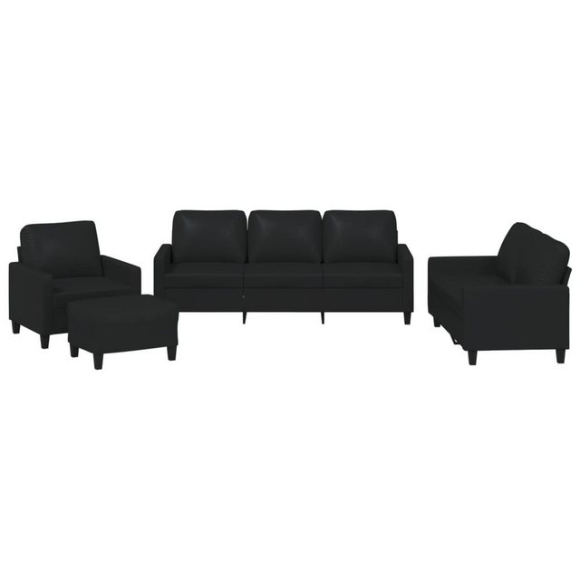 vidaXL Sofa 4-tlg. Sofagarnitur mit Kissen Schwarz Kunstleder günstig online kaufen