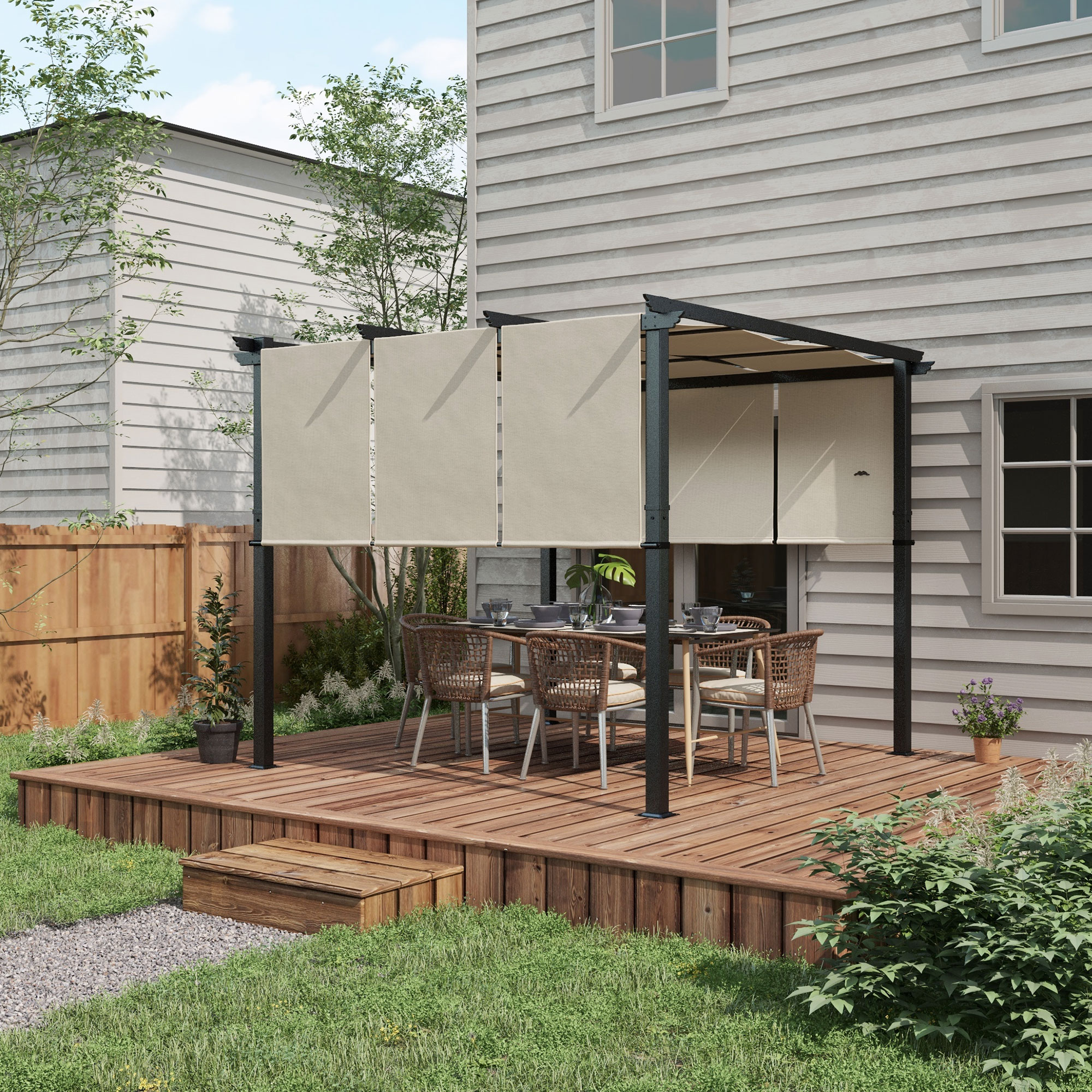 Outsunny Pergola mit 3 verschiebbaren Planen 3 x 3 m, Stahlkonstruktion Pol günstig online kaufen