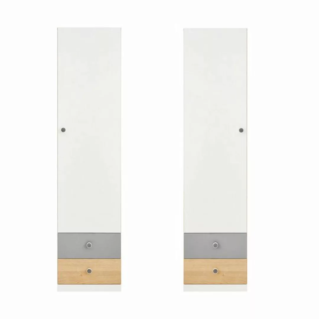 Lomadox Kleiderschrank PINETO-133 Eiche Nb.,weiß,grau, 2 Schubkästen, 1 Tür günstig online kaufen