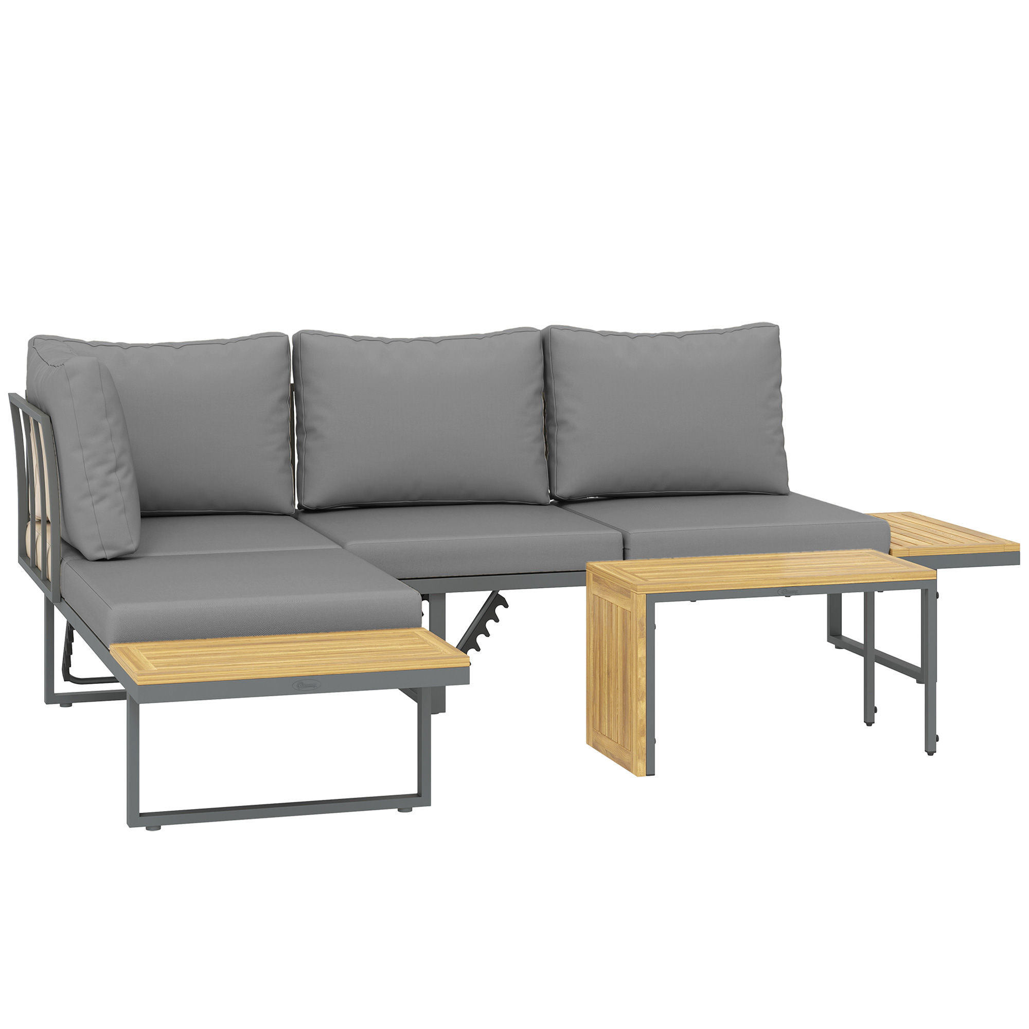 Outsunny Akazienholz Gartenmöbel Set 6 Personen L-Förmig Gartenlounge mit E günstig online kaufen