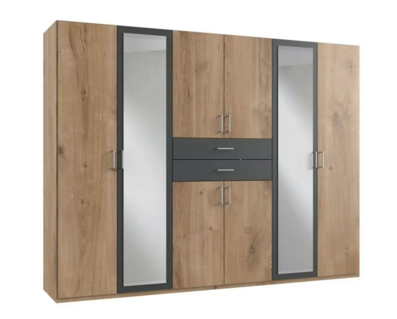 Kleiderschrank mit Spiegel und Schubladen 270 cm breit Planken-Eiche NB / G günstig online kaufen