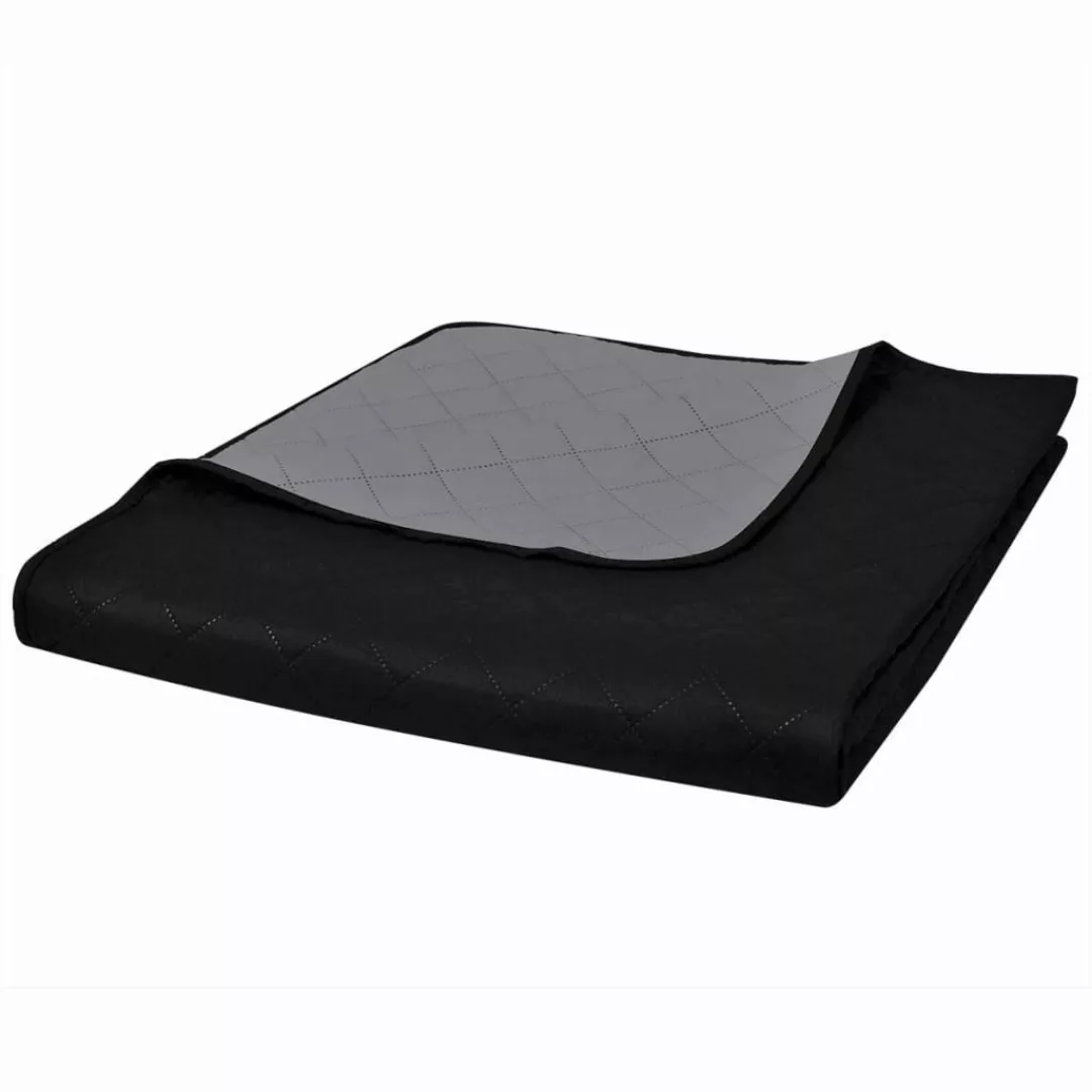 vidaXL Baumwollbettdecke Zweiseitige Tagesdecke Gesteppt Schwarz/Grau günstig online kaufen