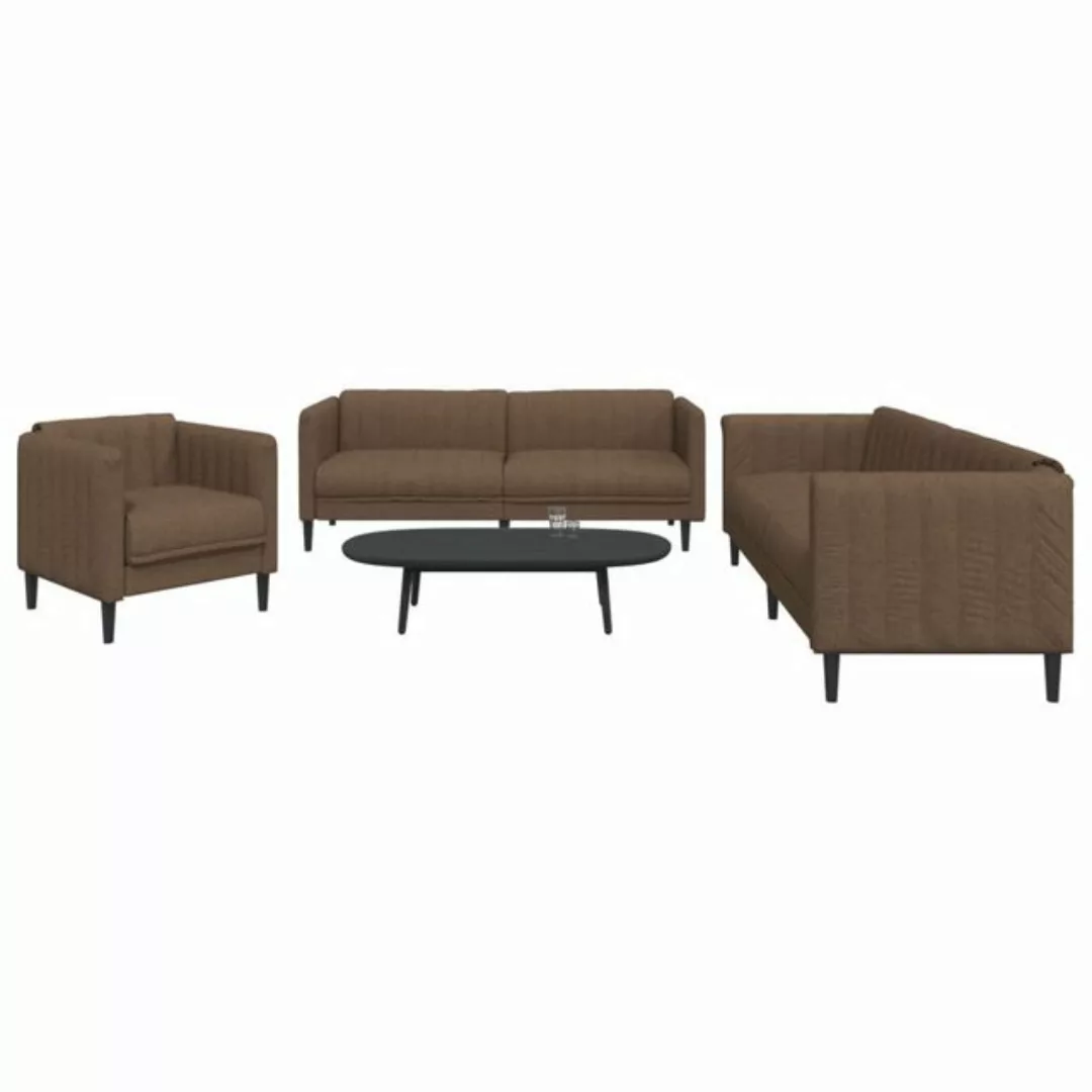 vidaXL Sofa Sofagarnitur Set mit Kissen Stoff, 3-tlg., Braun günstig online kaufen