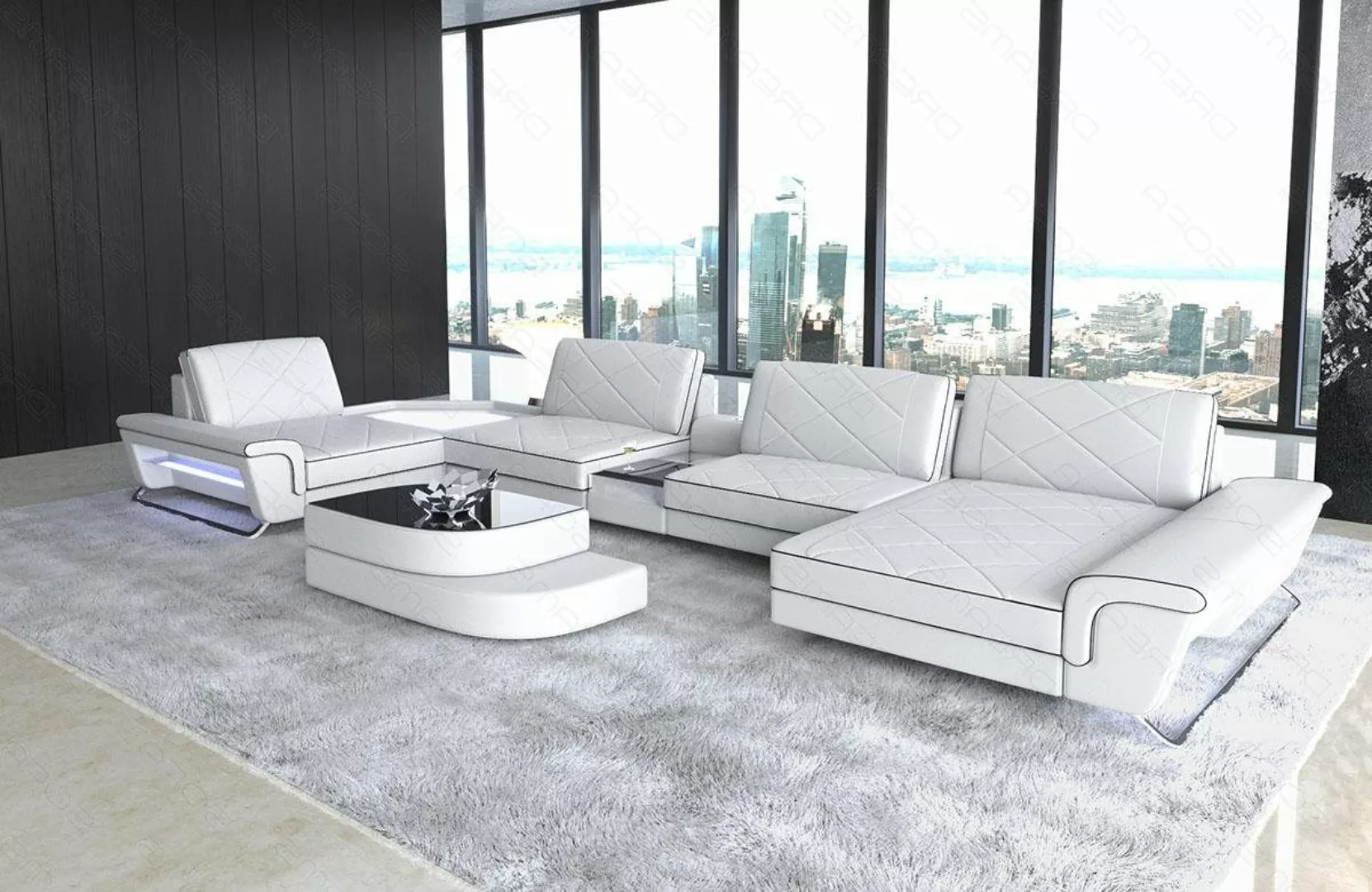 Sofa Dreams Wohnlandschaft Leder Couch Sofa Ferrara Ledersofa mit, Multifun günstig online kaufen