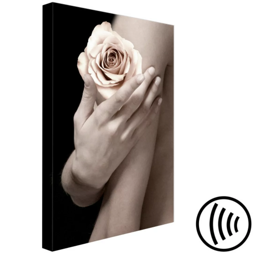 Leinwandbild Rose in der Hand - Foto einer Frau, die eine Blume hält XXL günstig online kaufen
