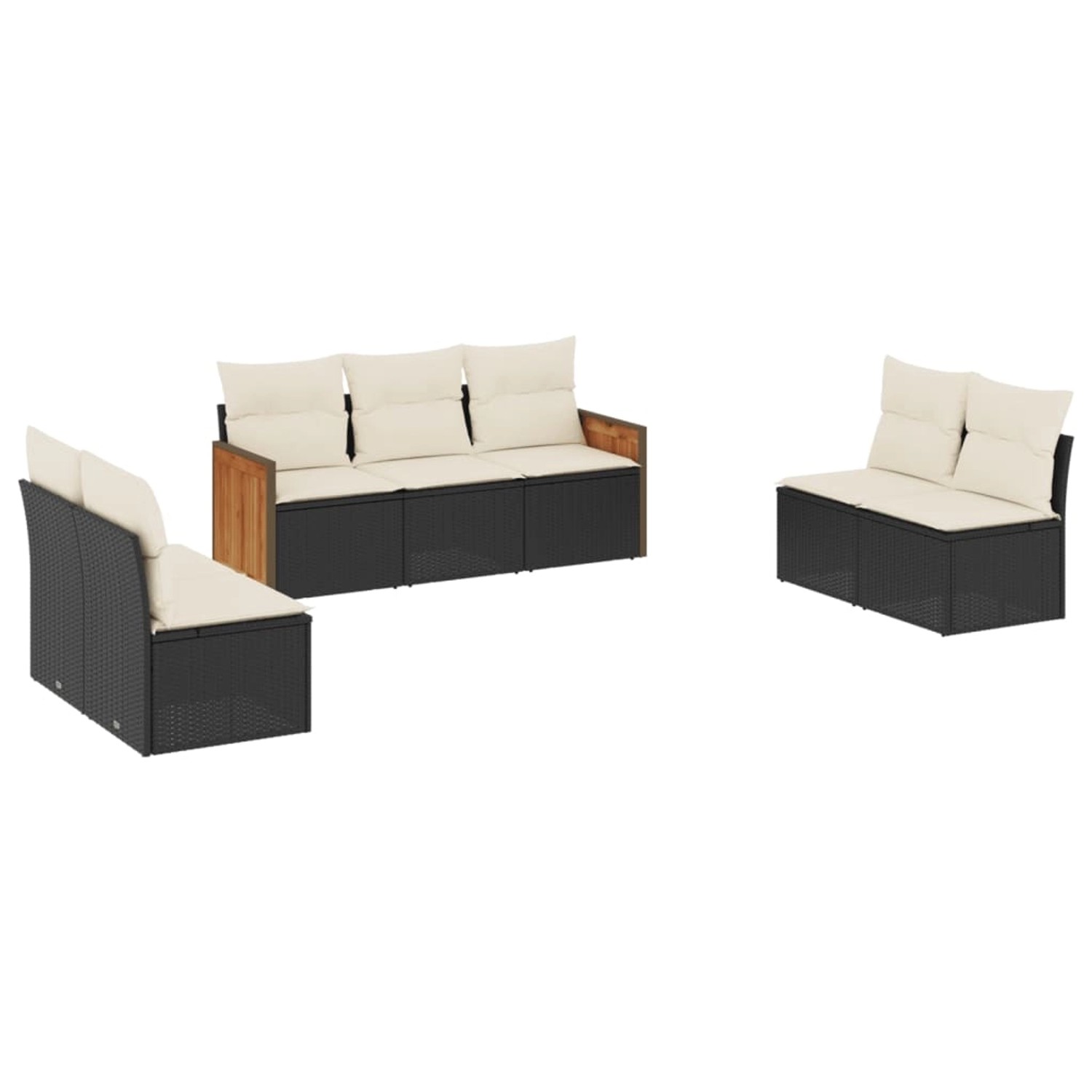vidaXL 7-Tlg Garten-Sofagarnitur mit Kissen Schwarz Poly Rattan 3227554 günstig online kaufen