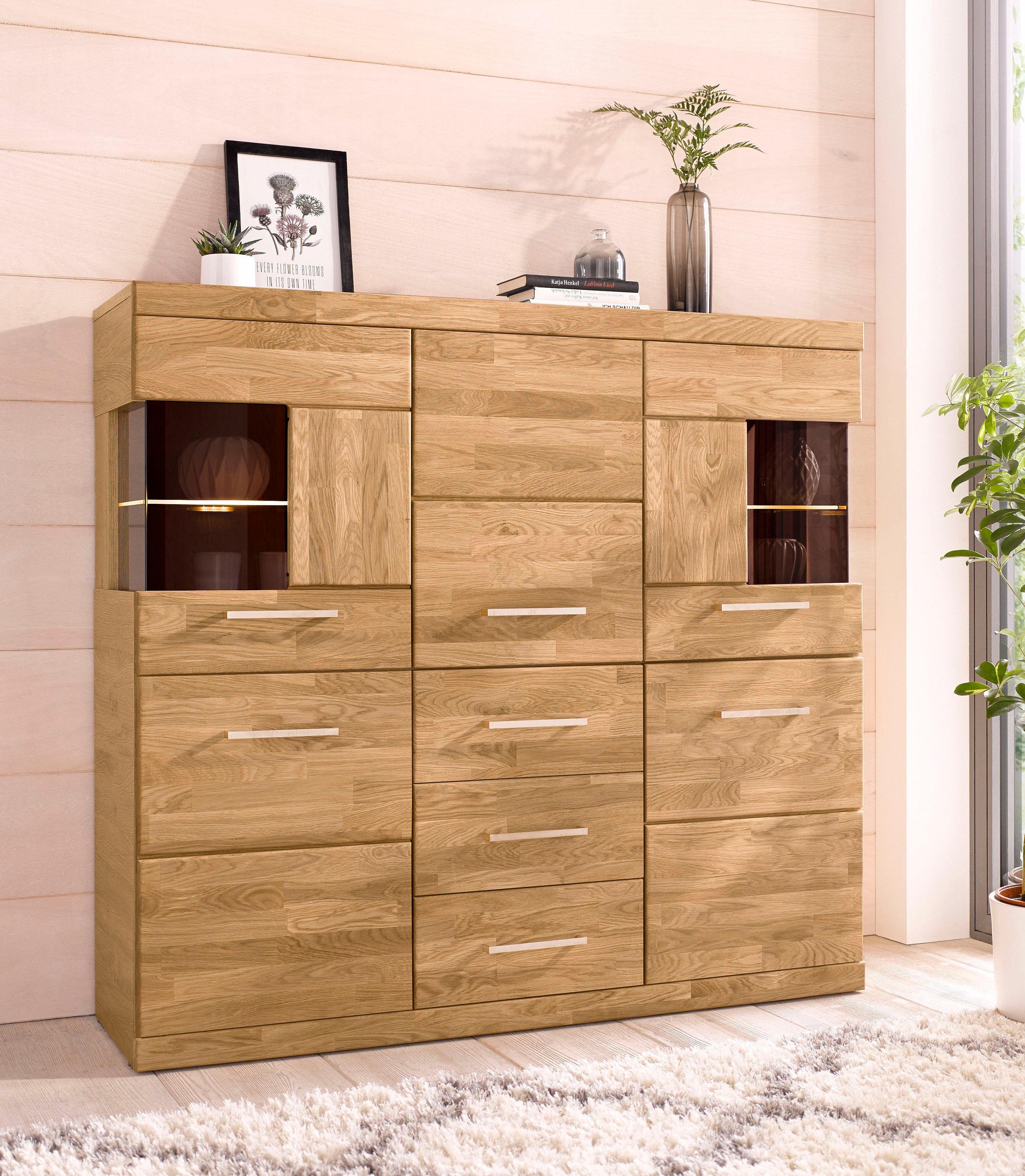 Home affaire Highboard "Ribe,125cm breit,115cm hoch, Fronten Massivholz,5Tü günstig online kaufen