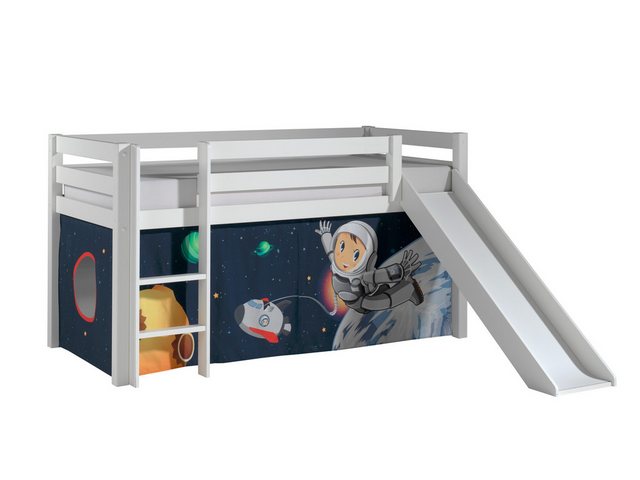Spielbett Kinderzimmer mit Rutsche PINOO-12Textil Set Spaceman in Kiefer ma günstig online kaufen