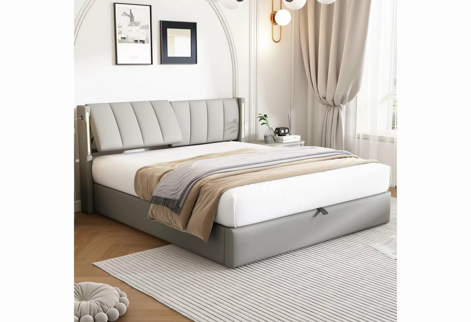 WISHDOR Polsterbett Binaurales LED-Polsterbett,Hydraulisches Bett (160 x 20 günstig online kaufen