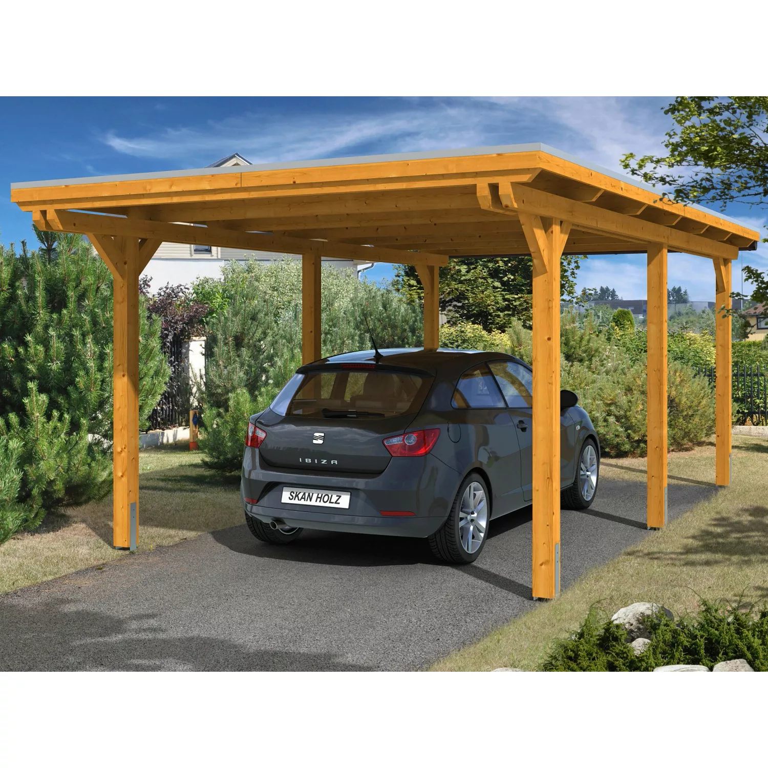 Skan Holz Carport Emsland 354 cm x 604 cm Eiche hell günstig online kaufen