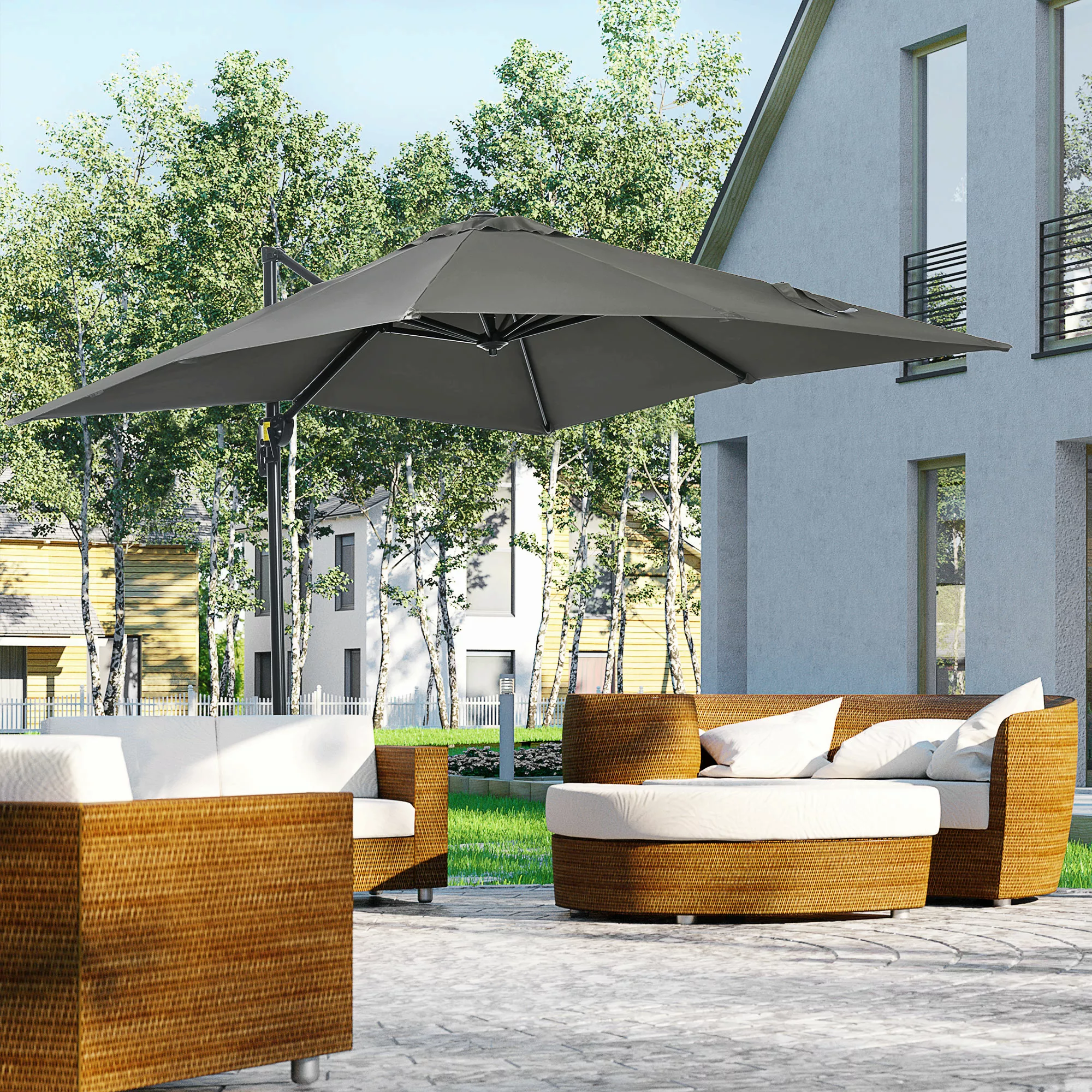 Outsunny Gartenschirm 245x245cm Ampelschirm mit Kurbel drehbar verstellbar günstig online kaufen