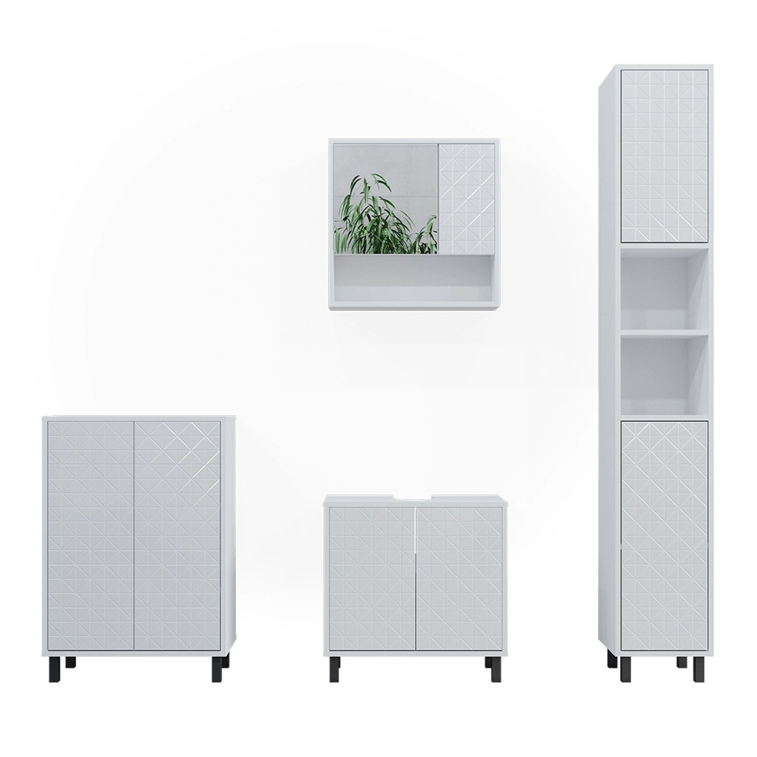 Vicco Badmöbel-Set Agasta Weiß Hochglanz 4 Teile mit Hochschrank günstig online kaufen
