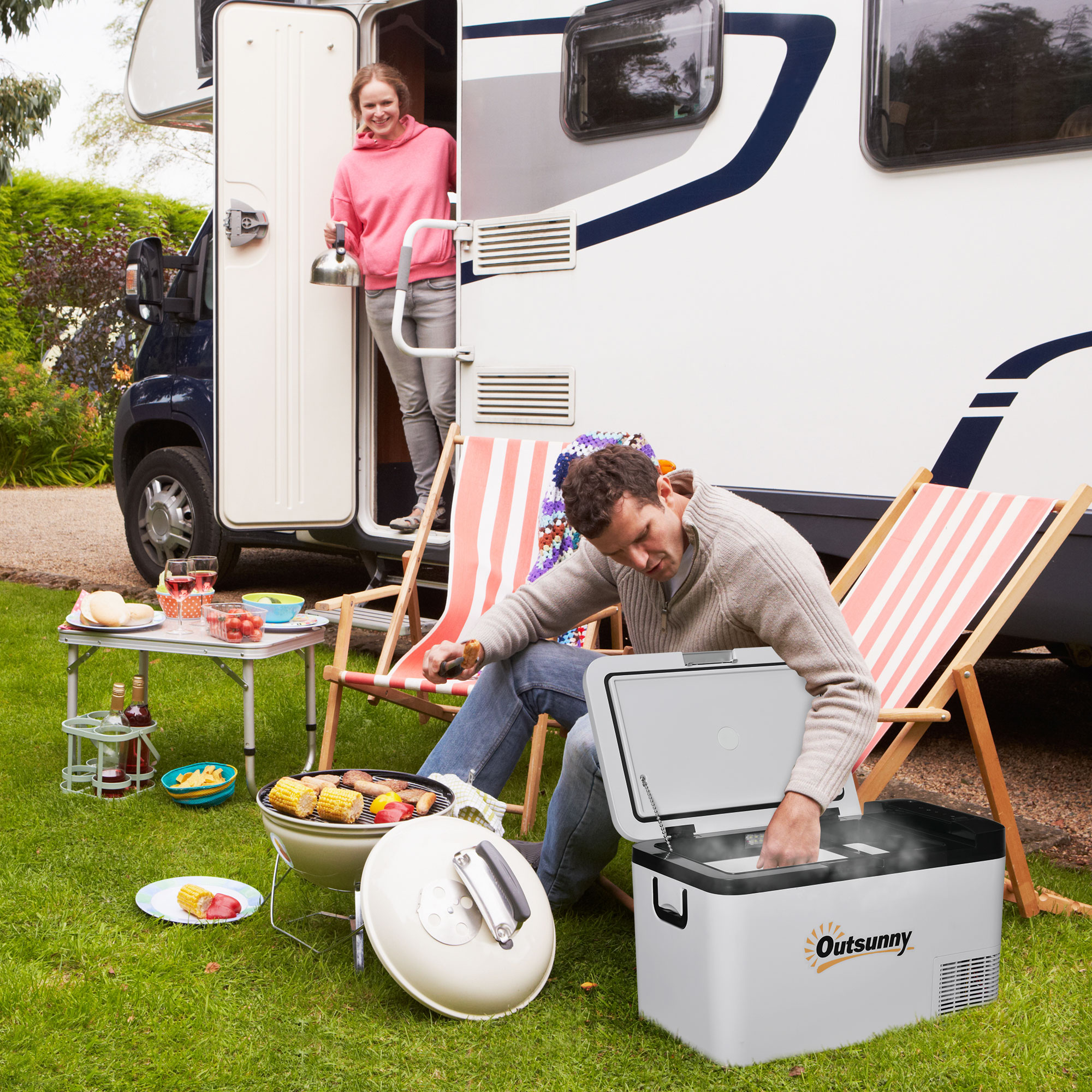 Outsunny Elektrische tragbare Kühlbox 25L 12/24V bis -20℃ Kompressor-Kühlsc günstig online kaufen