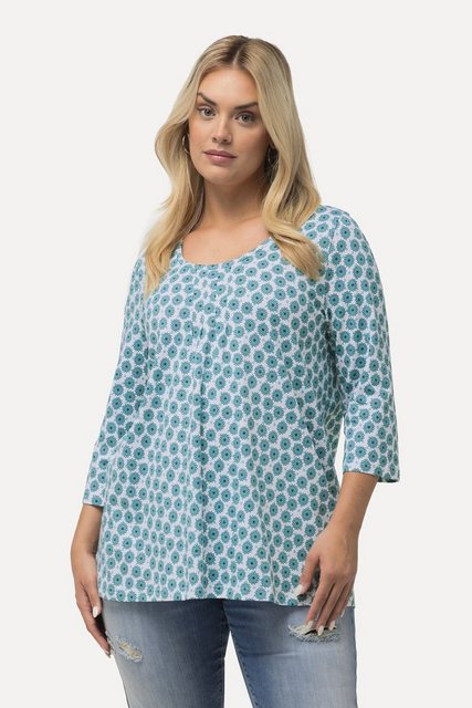 Ulla Popken T-Shirt T-Shirt Blüten A-Linie Zierfalten Rundhals 3/4-Arm günstig online kaufen