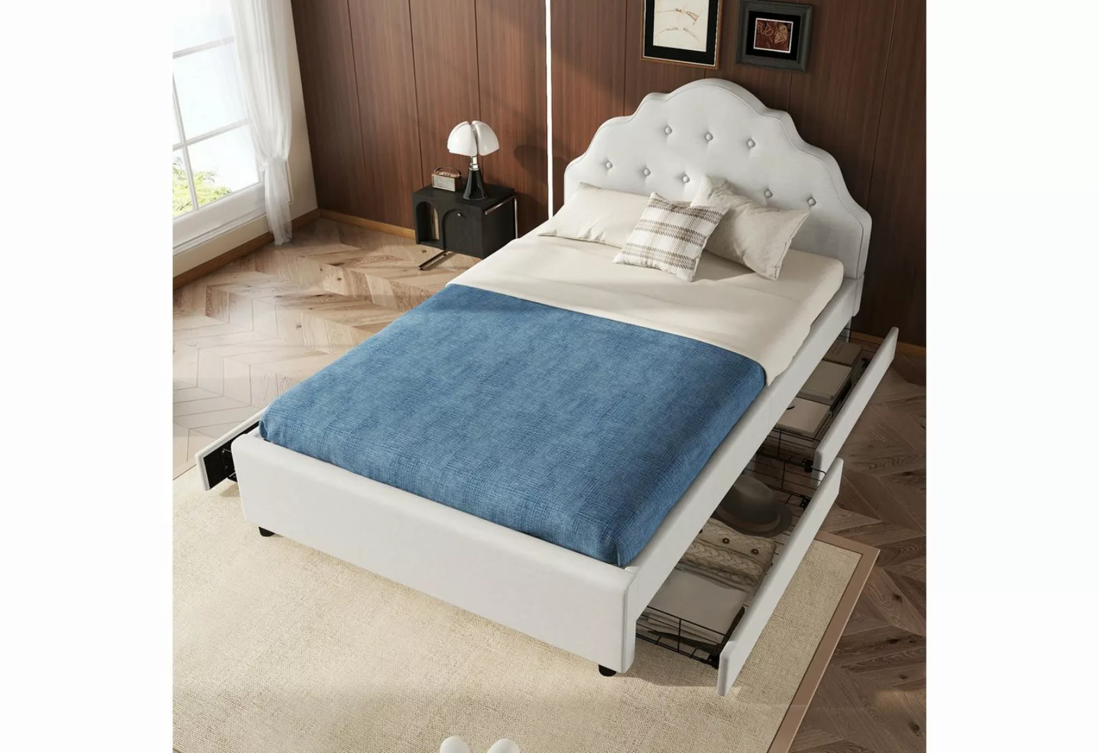 OKWISH Polsterbett Doppelbett Funktionsbett Stauraumbett (Leinen,minimalist günstig online kaufen