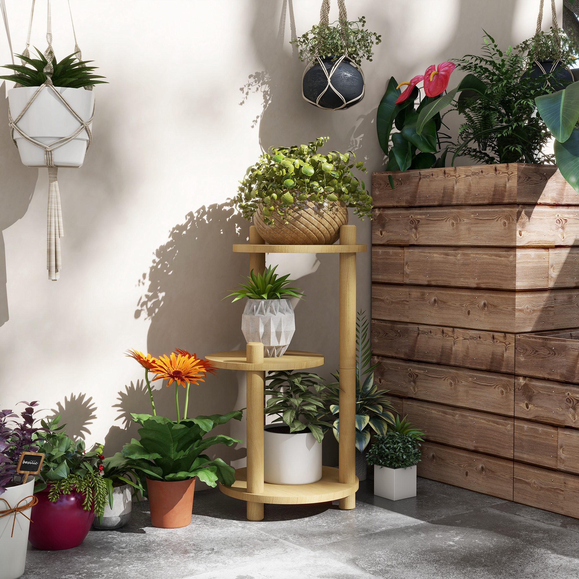 Outsunny Holzblumenregal, Blumenständer mit runden Regalen, Blumentöpfe Stä günstig online kaufen