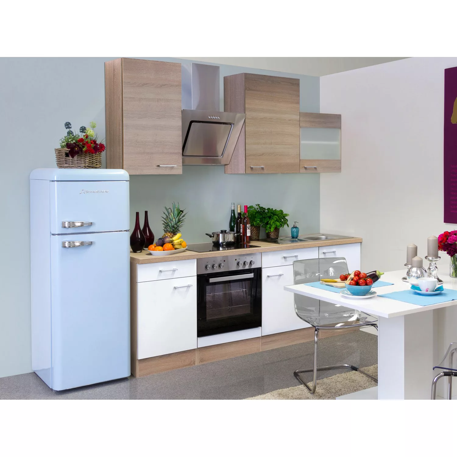 Flex-Well Classic Küchenzeile/Küchenblock Florida 220 cm Sonoma Eiche-Weiß- günstig online kaufen