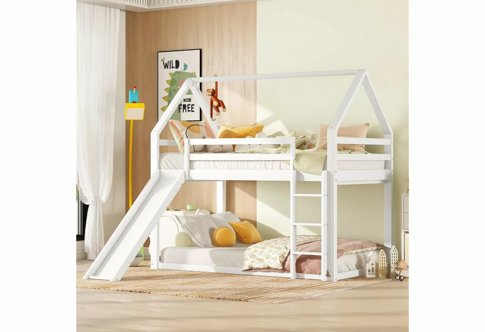 XDeer Kinderbett Einzelbett Kinderbett Hausbett Etagenbett, mit Rutsche und günstig online kaufen
