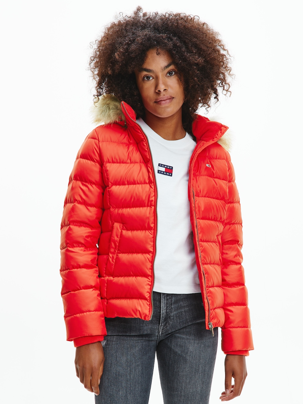 Tommy Jeans Daunenjacke "BASIC HOODED DOWN JACKET", mit Kapuze, mit Fellimi günstig online kaufen