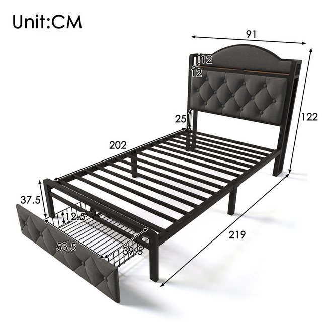 HAUSS SPLOE Polsterbett 90x200 mit USB Typ C Ladefunktion & Schublade, Grau günstig online kaufen