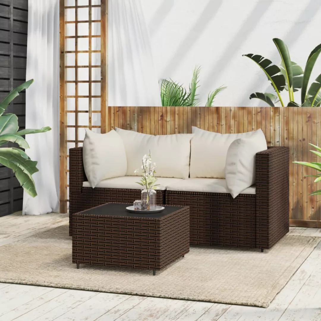 Vidaxl 3-tlg. Garten-lounge-set Mit Kissen Braun Poly Rattan günstig online kaufen