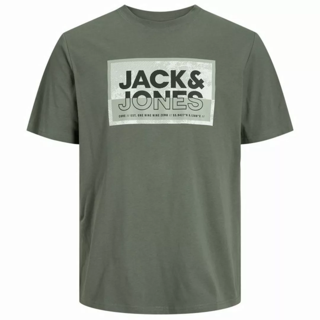 Jack & Jones Rundhalsshirt Große Größen Herren T-Shirt agavengrün Logoprint günstig online kaufen