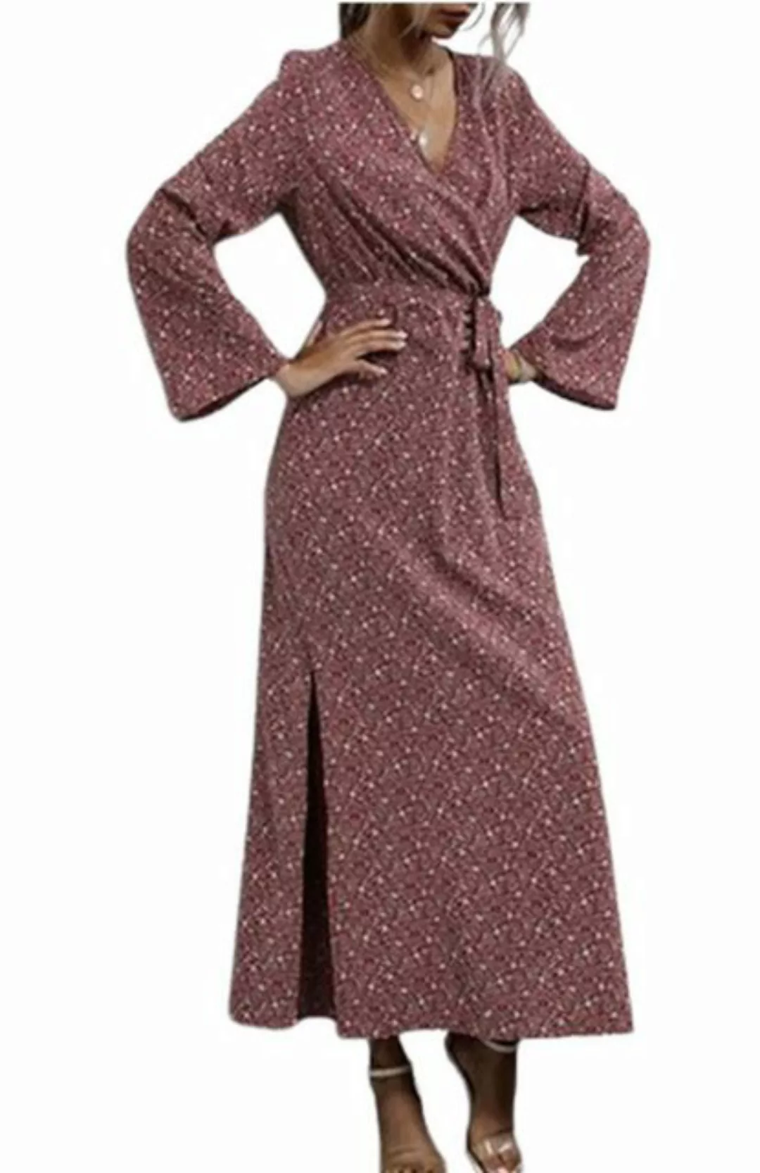 ZWY Dirndl Maxirock Retro-Damenkleid mit Schlitz, bedruckt und langärmelig günstig online kaufen